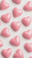 Shimmering pink hearts overlapping white background, love decorative romantic pattern symbolizing forming and affection photo