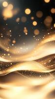 Golden particles flowing and forming abstract waves on a dark elegant creating a luxurious and background, atmosphere photo