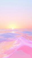 Soft pink ocean mirroring golden ethereal radiating serene tranquility with luminescence sunset, against twilight horizon photo