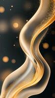 Golden particles flowing and forming abstract waves on a dark background, creating a luxurious and elegant atmosphere photo
