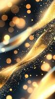 Golden particles waves and forming abstract flowing on a dark background, creating a luxurious and elegant atmosphere photo