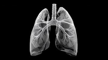 White wireframe lungs on black background represent the respiratory system and its importance in overall and breathing health photo