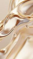 Golden liquid flowing, forming graceful curves with suspended embodying shimmering across glossy surface, bubbles luxury and visual elegance photo