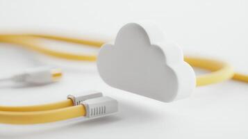 Fiber optic cables transferring a to data cloud computing icon above a laptop keyboard, symbolizing data transfer and cloud storage photo