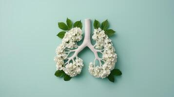 Colorful flowers forming lungs symbolize healthy respiration and health air, promoting environmental awareness and respiratory clean photo
