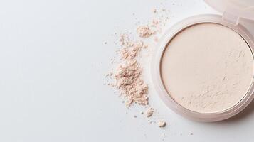 different powder exploding Brown a white background, creating a colorful cloud with particles of on sizes photo