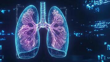 Holographic visualization of human alveoli, highlighting bronchi and providing lungs detailed view of respiratory system photo