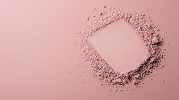 Soft beige cosmetic powder spreading, forming elegant makeup texture against muted pastel photo