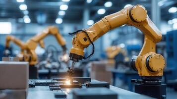 Robotic precise performing modern manufacturing tasks, symbolizing advanced automation in arm industrial production environment photo