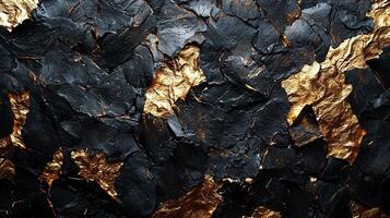 forming paint splattering over Golden black surface, textured dynamic abstract pattern with metallic sheen photo
