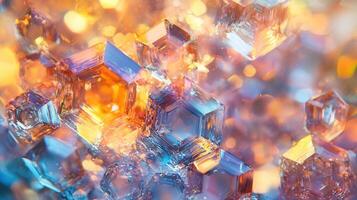 Microscopic view of patterns, structures, forming colorful geometric crystal ideal for science or abstract backgrounds photo