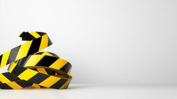Yellow caution potential curving across white surface, signaling tape hazard or restricted area photo