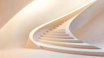 Smooth curved luxurious rising in a modern abstract architectural space with soft light and flowing lines, creating staircase a and elegant atmosphere photo