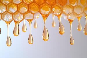 Golden honey sweetness from honeycomb, cascading rich amber flow with glossy, sticky texture and natural revealing photo
