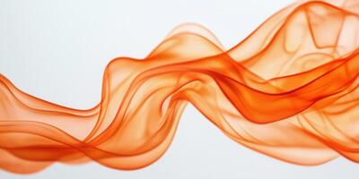 Vibrant orange gracefully, cascading against draping with elegant movement fabric pristine white backdrop, embodying fluid sophistication photo