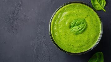 Green smoothie with vibrant spinach, representing and blend supporting wellness nutritious energetic living photo