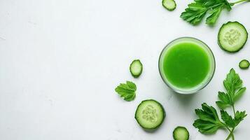 juice Green made with cucumber and parsley is a refreshing and healthy beverage, perfect for a detox or a quick boost of vitamins photo