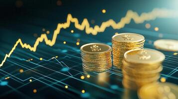 Golden arrow rising above cryptocurrency performance showing bullish market coins, on financial chart background photo