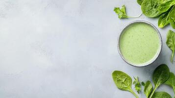 Green smoothie with vibrant spinach, representing nutritious blend supporting wellness and energetic living photo