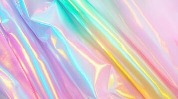 Holographic pastel rainbow fabric the with an iridescent effect, resembling colors enchanting skin of a unicorn in vibrant shimmering photo