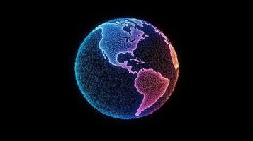Holographic globe made of colorful dots rotating in a dark empty space, perfect for technology and communication concepts photo
