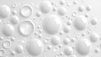 Abstract 3d render of white spheres and circles forming a random pattern on a white background, creating a clean and modern aesthetic photo