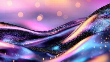 Shimmering holographic texture weaving iridescent waves, sparkling with dynamic glitter particles against luminous background photo