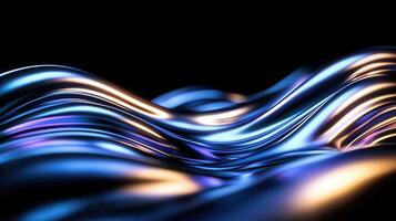 Abstract silver and gold waves flowing on a blue background, creating a luxurious and elegant design photo