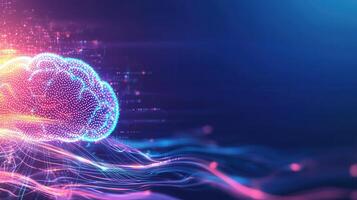 Human brain emitting and receiving energy flows, simulating increasing activity and data processing photo