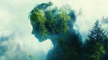 forest, portrait of beautiful elf woman merging with enchanted Surreal symbolizing mystical connection between magic nature and fantasy harmony photo