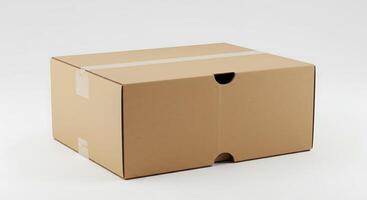 A brown cardboard box sitting on a white surface photo