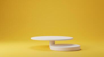 A white table with two round objects on a yellow background photo