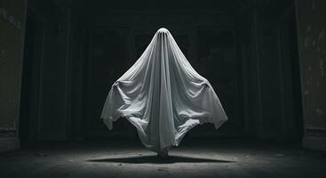 A ghostly figure standing in an empty room photo