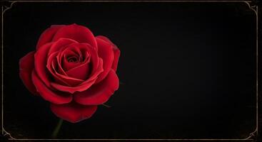 A red rose is shown in a frame on a black background photo