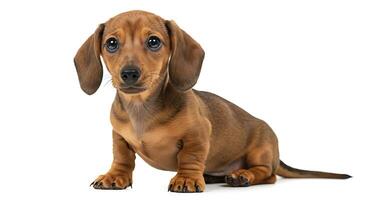 A dachshund dog sitting on a white background photo