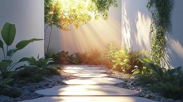 A pathway with stone steps leading to a building photo