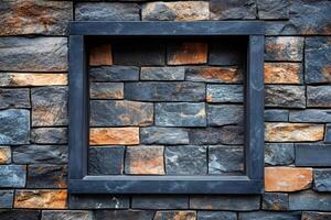 Modern stone wall with decorative frame creating empty space photo