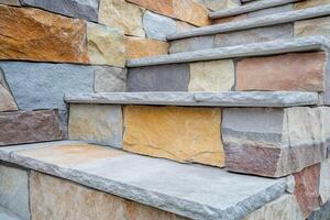 Modern stone steps leading upwards, representing growth and progress photo
