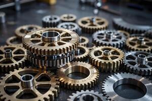 Interlocking gears representing teamwork and collaboration in engineering photo