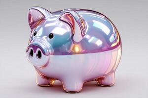 Iridescent piggy bank representing saving and investment photo