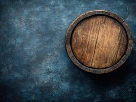 Wooden barrel on dark textured surface with a rustic charm photo