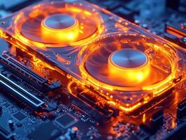 Cooling system with vibrant lighting in a computer setup photo