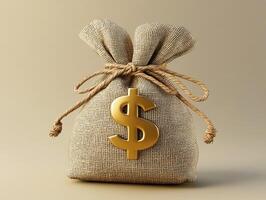Money bag with a golden dollar symbol on a simple background photo