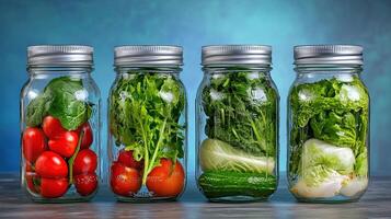 Fresh Vegetables in Mason Jars for Healthy Meal Prep and Storage photo