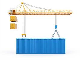 Crane lifting shipping containers at a construction site photo