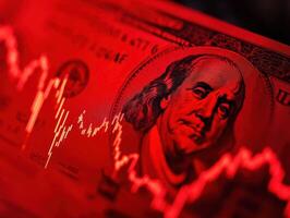 Financial trends reflected in red with a hundred-dollar bill photo