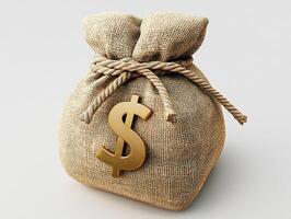 Burlap bag filled with money symbolizing wealth and prosperity photo