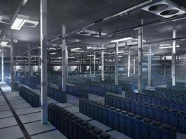 Rackmount hardware operating blockchain workloads, crypto models and token processing. Data center infrastructure units managing high efficiency computing tasks, 3D rendering photo