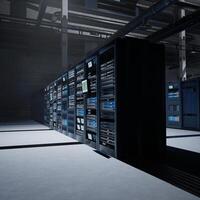 Server farm equipment managing computing loads essential for big data analysis, prediction models and automation. Supercomputers handling operational datasets for diagnostics and optimization photo