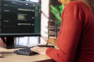 Smart AI assistant displayed on a computer monitor helping a person complete tasks, power of machine learning to streamline digital interactions and enhance web based connectivity. photo